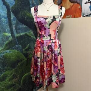betsey johnson silk floral fit & flare dress size 2 made in usa